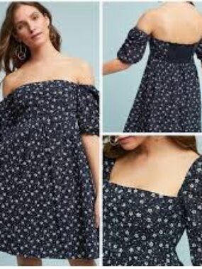 Maeve Navy Floral Off-Shoulder Mini Dress 1098